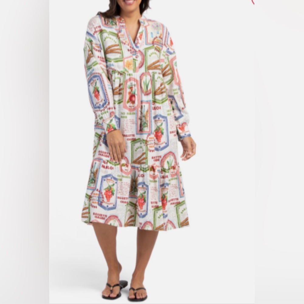 NWT MAISON D'AMELIE Paris Linen Blend Long sleeve Dress W Pockets US M